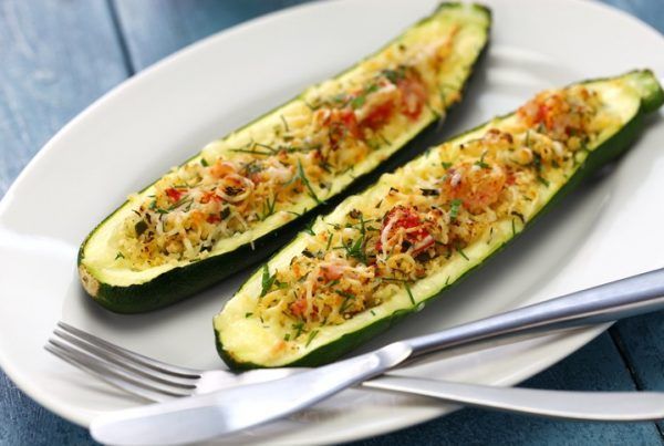 baked vegetarian zucchini boats, courgette farcie