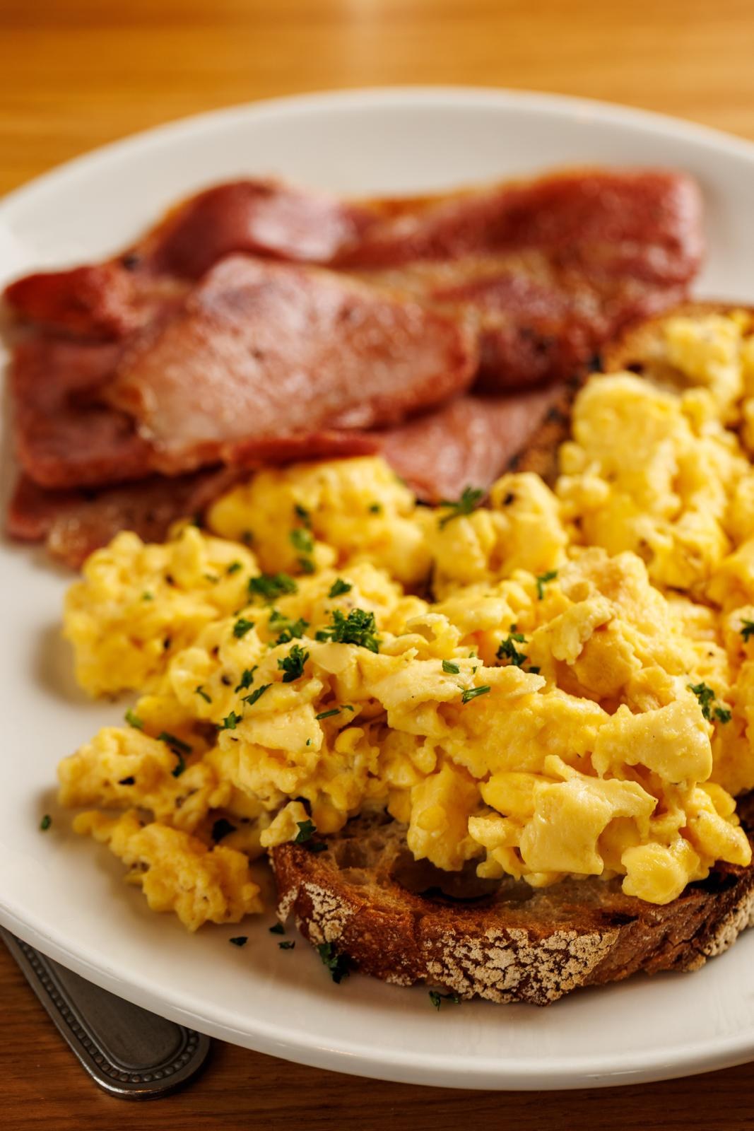 Bacon and scrambled eggs on Carraig Rua organic sourdough